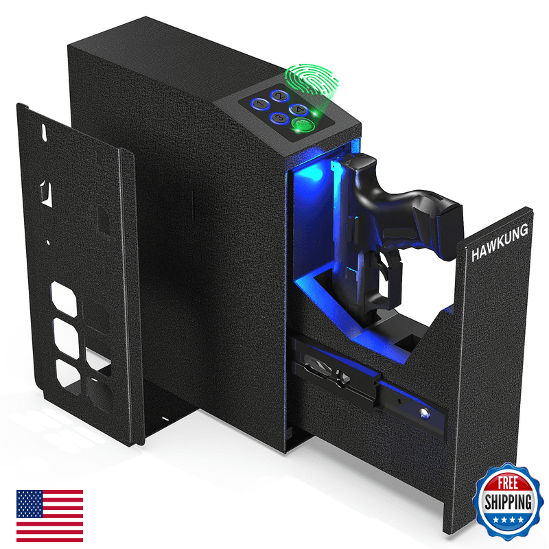 Hawkung Fingerprint Biometric Gun Safe Slider Bedside Pistol Safe For Handgun 3 - Image 1