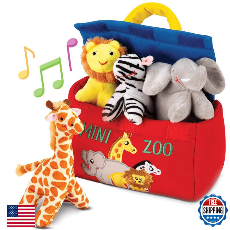 Bundaloo Plush Mini Zoo Playset - Giraffe Elephant Lion Zebra - Interactive - Image 1