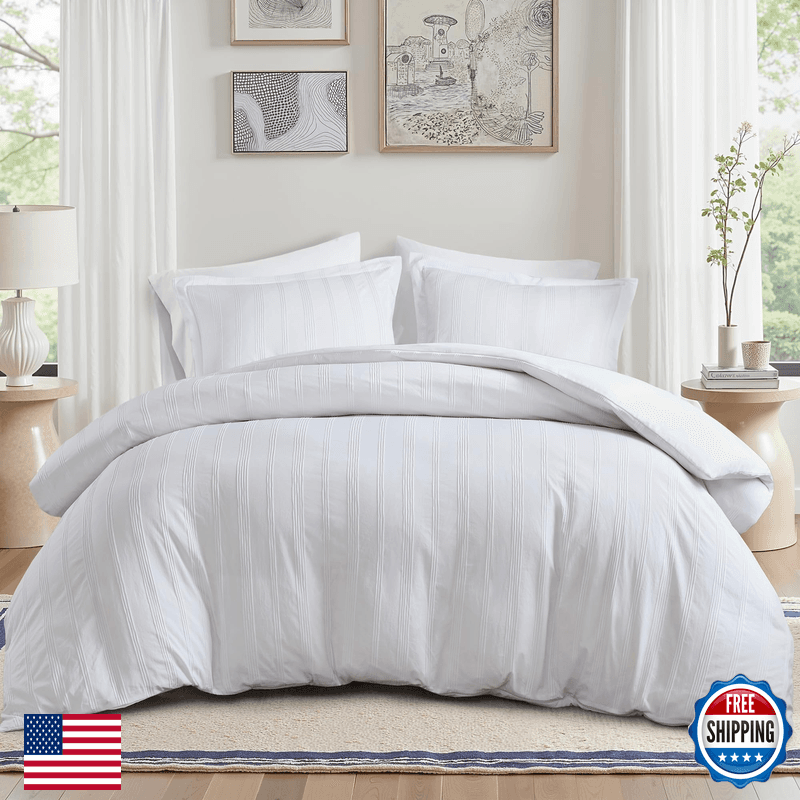 Madison Park Essentials Striped Duvet Cover Set Cal King Modern Minimalist - Image 1