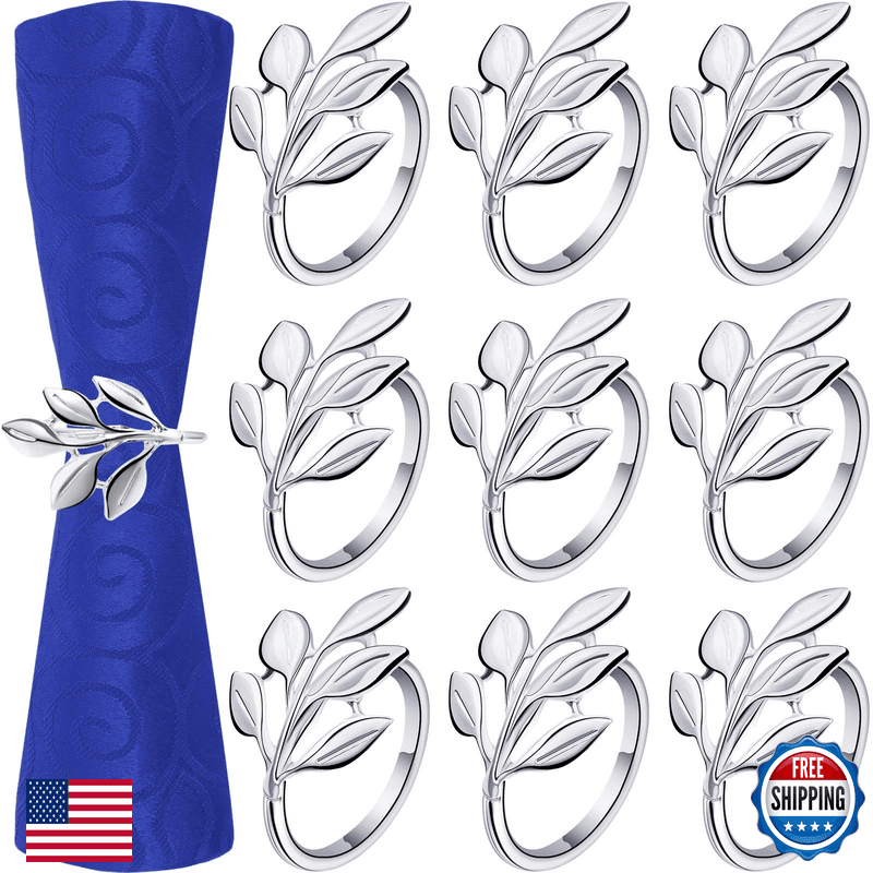 Hotop 250 Pcs Leaf Napkin Rings Set Silver Metal Napkins Rings Holders Bulk - Image 1