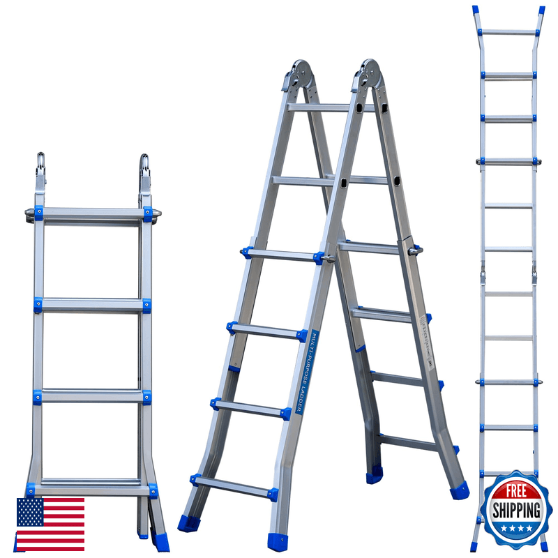 Diamondforge A Frame 4 Step Telescoping Ladder 14 Ft Reach Height Muti Position - Image 1