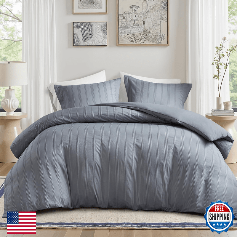 Madison Park Essentials Striped Duvet Cover Set King Modern Minimalist Bedding - Image 1