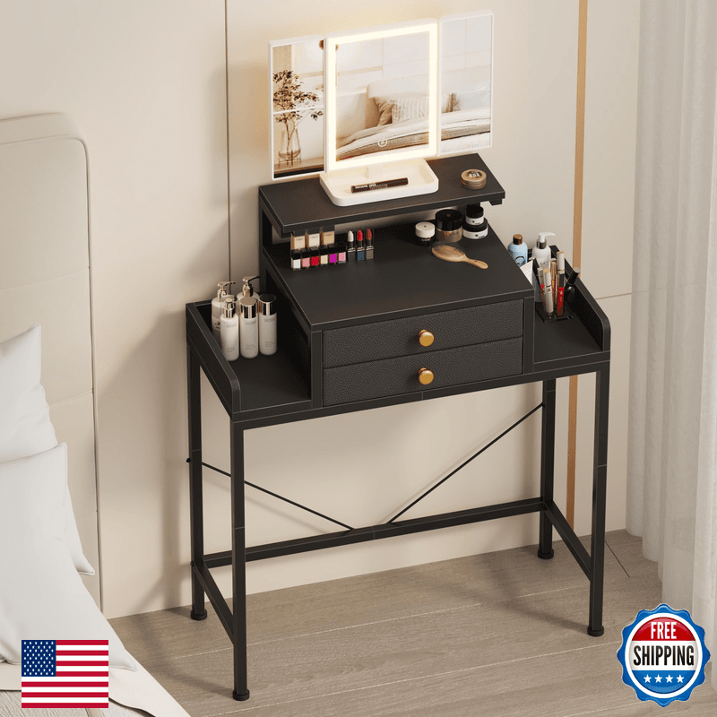Higdbfe Vanity Desk Mirror And Lights 28.4W Small Makeup Vanity Table - Image 1
