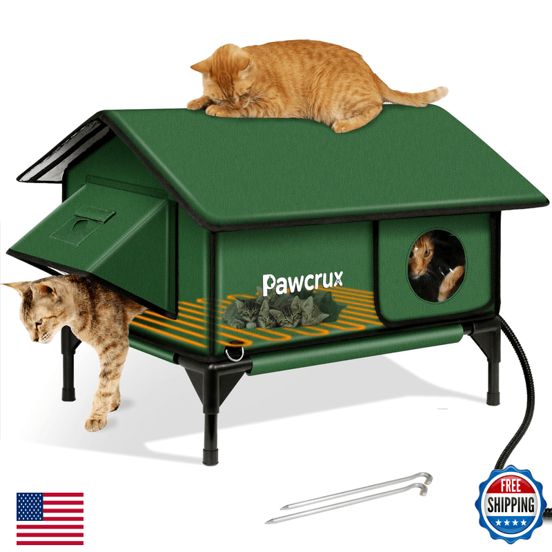 Jlsame 100 Waterproof Heated Cat House For Outdoor Cat Safe Escape Door Cat Bed - Image 1