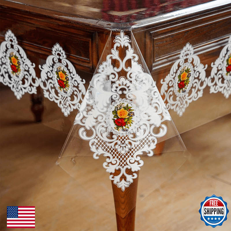 Artable Clear Table Cloth Protector Vinyl Pvc Rectangle Floral Print Pattern - Image 1