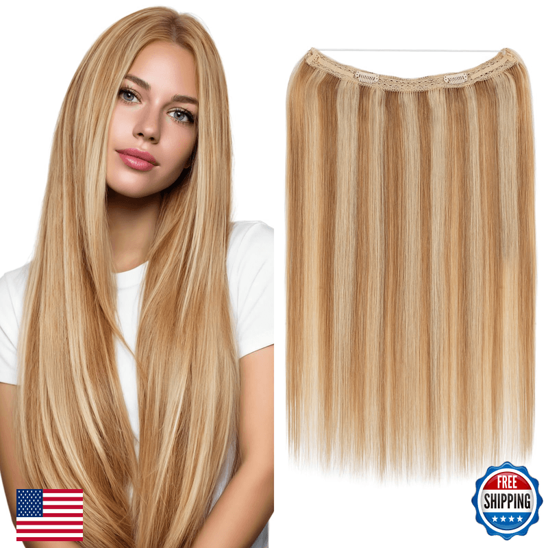 My-Lady Halo Hair Extensions Real Human Hair For Women Golden Brown Bleach - Image 1