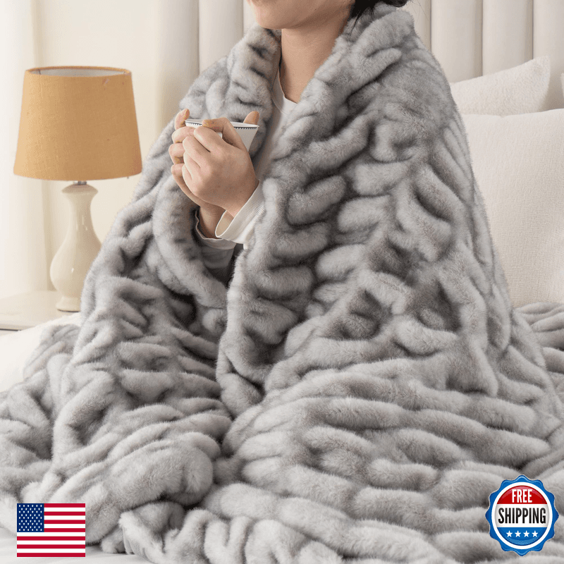 Battilo Rabbit Faux Fur Throw Blanket For Couch Soft Fluffy Ruched Fur Blanket - Image 1