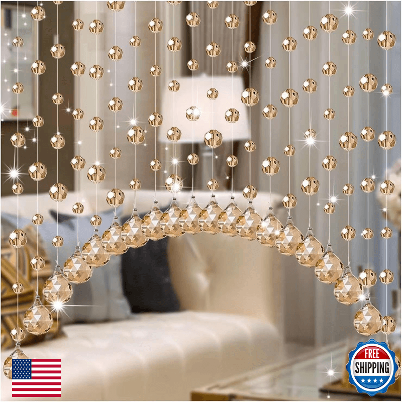 Hanbinsen 20 Strings Crystal Beaded Curtain Arched Door String Curtain Hanging - Image 1