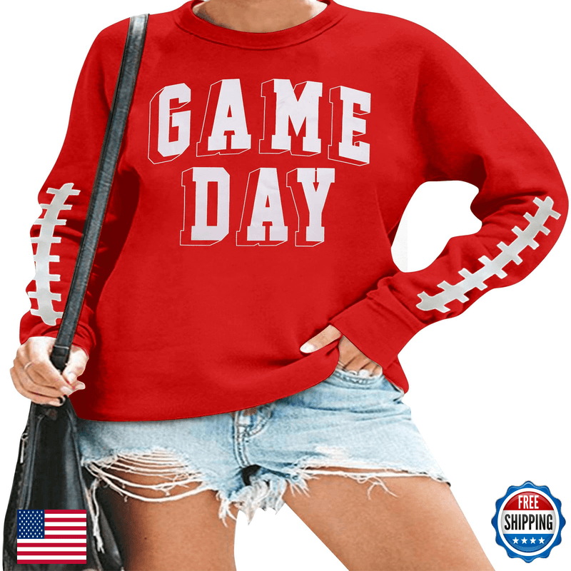 Lotucy Women Game Day Sweatshirt Football Fan Game Day Shirt Letter Print Long - Image 1