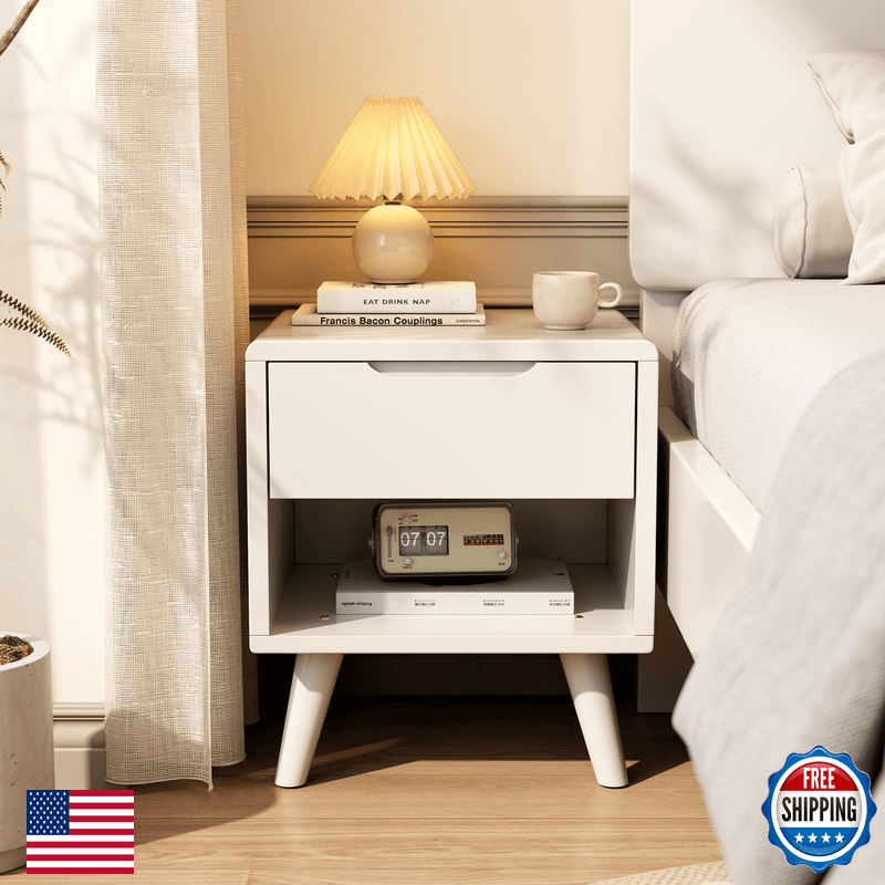Yazifirstly Solid Wood Nightstand White Night Stand Drawers Mid Century Modern - Image 1