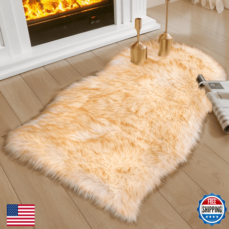Ciicool Faux Sheepskin Rugs Soft Faux Fur Rug White Gradient Brown Fluffy Chair - Image 1