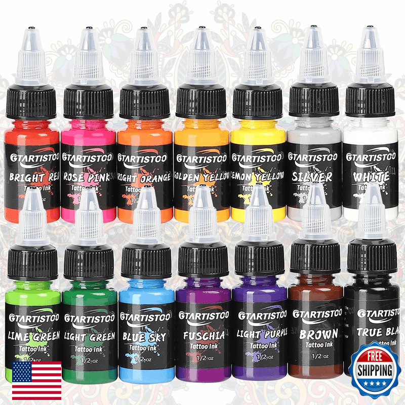 Tattoo Ink Set Gtartistoo Professional 14 Colors 1/2Oz 15Ml Vegan-Friendly - Image 1
