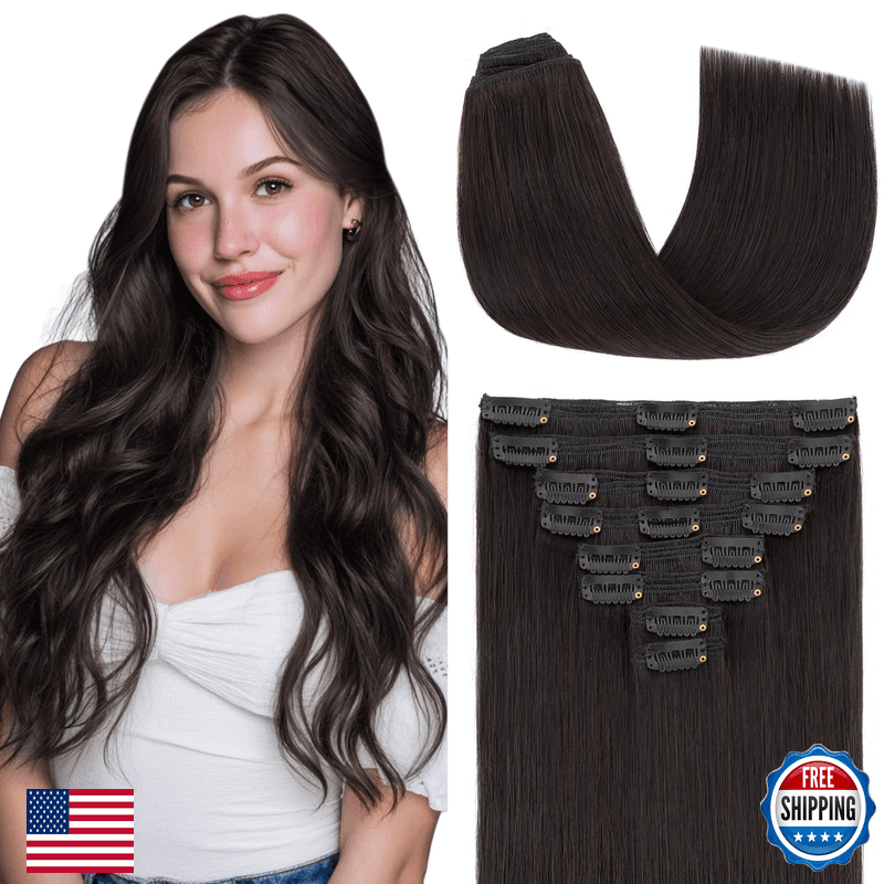 Elailite Clip In Hair Extensions Real Human Hair Double Weft Thick 8Pcs Weft - Image 1