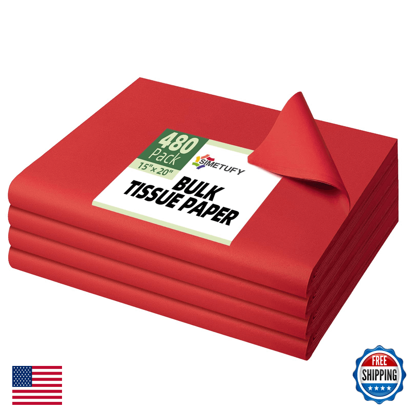Simetufy Red Tissue Paper - 480 Sheets 15 X 20 Inches For Gift Bags Packaging - Image 1