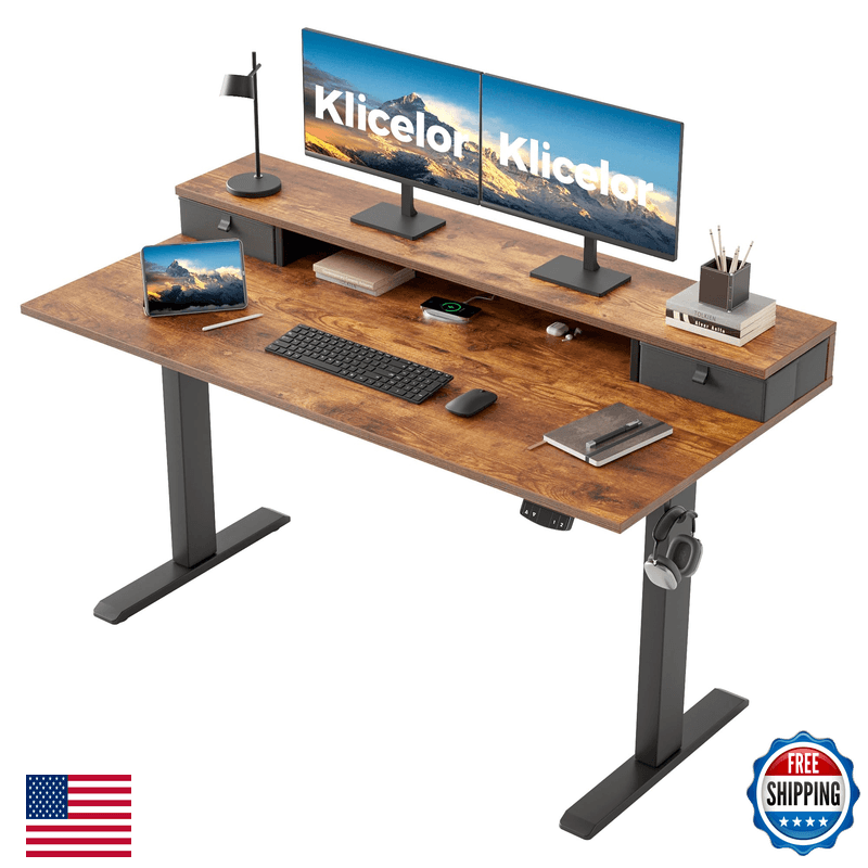 Klicelor 55 X24 Inch Electric Standing Desk Drawers Adjustable Height Small Sit - Image 1