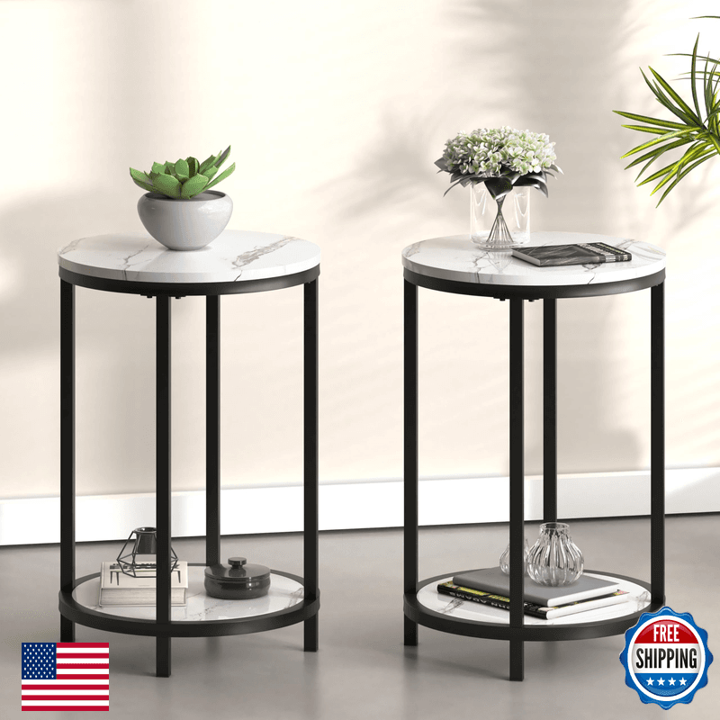 Wiberwi Round Side Table Set Of 2 Modern Nightstand End Table Metal Frame Faux - Image 1