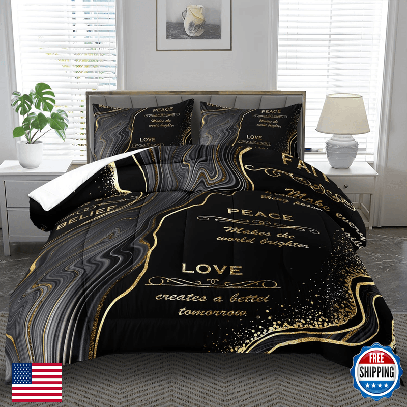 Llyxsesty Black And Gold Comforter Set Queenmarble Comforter For Boysblack And - Image 1