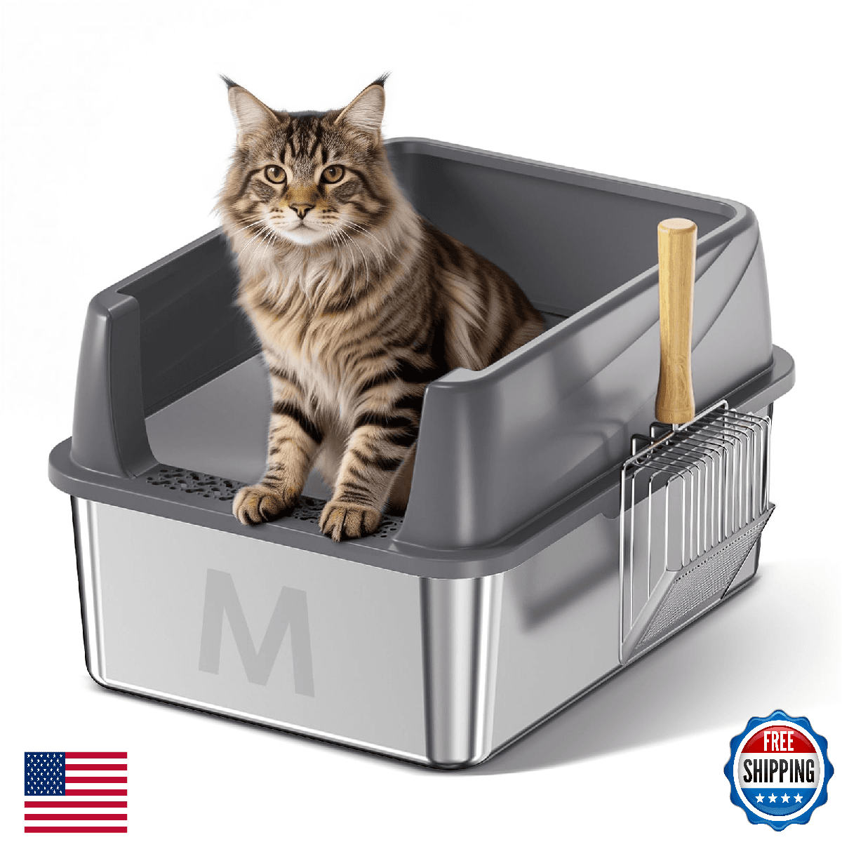 Stainless Steel Litter Box with Lid: Metal Cat Litter Box for Small Cats with Sc - Image 1