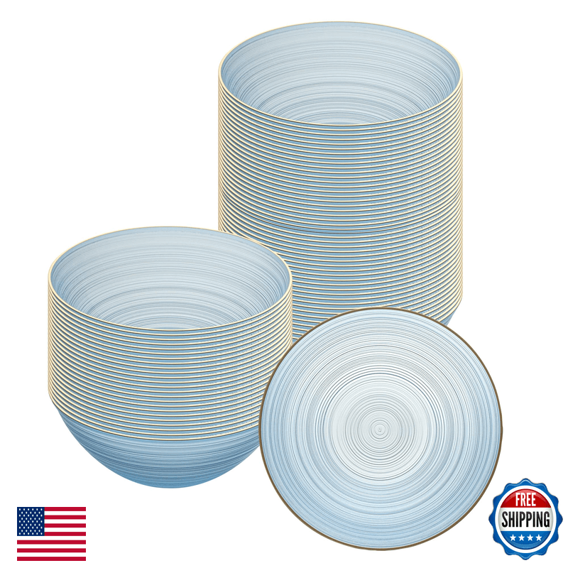 Restaurantware Plastic Bowls 20 Pcs 16 Oz Gold Rimmed Disposable Soup Bowls - Image 1