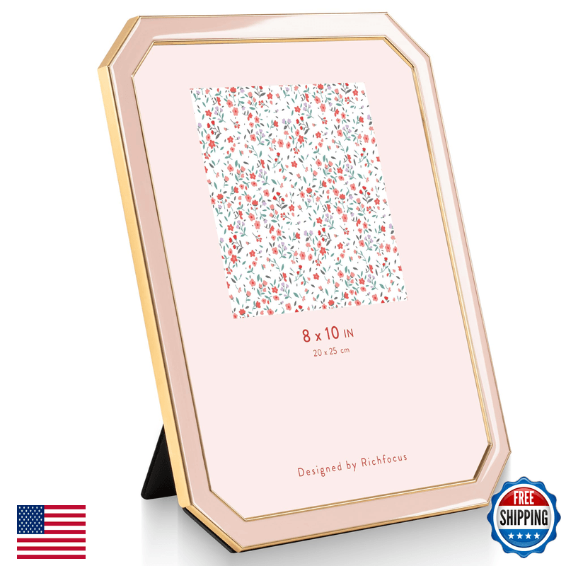 Richfocus 8X10 Enamel Picture Frame Hd-Tempered Glass Octagon Photo Frame Gold - Image 1