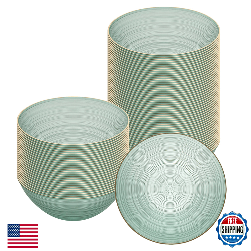 Restaurantware Plastic Bowls 100 Pcs 16 Oz Gold Rimmed Disposable Soup Bowls - Image 1