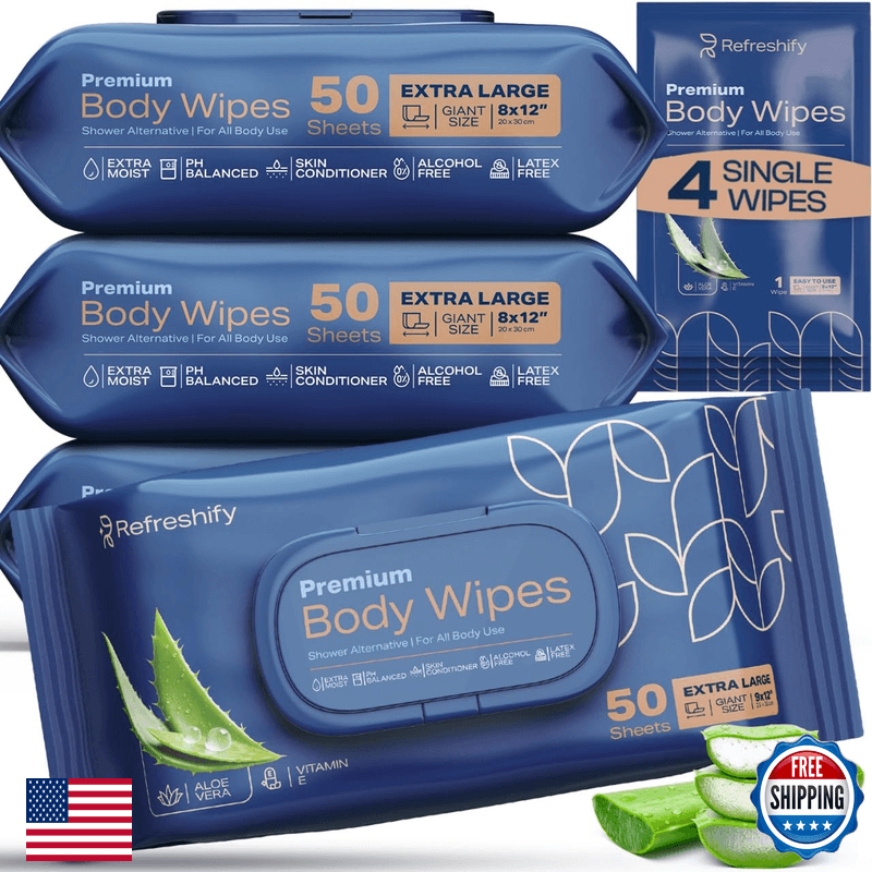 Refreshify Xl Aloe Vera Shower Body Wipes For Adults 8 X 12 200 Count Adult - Image 1