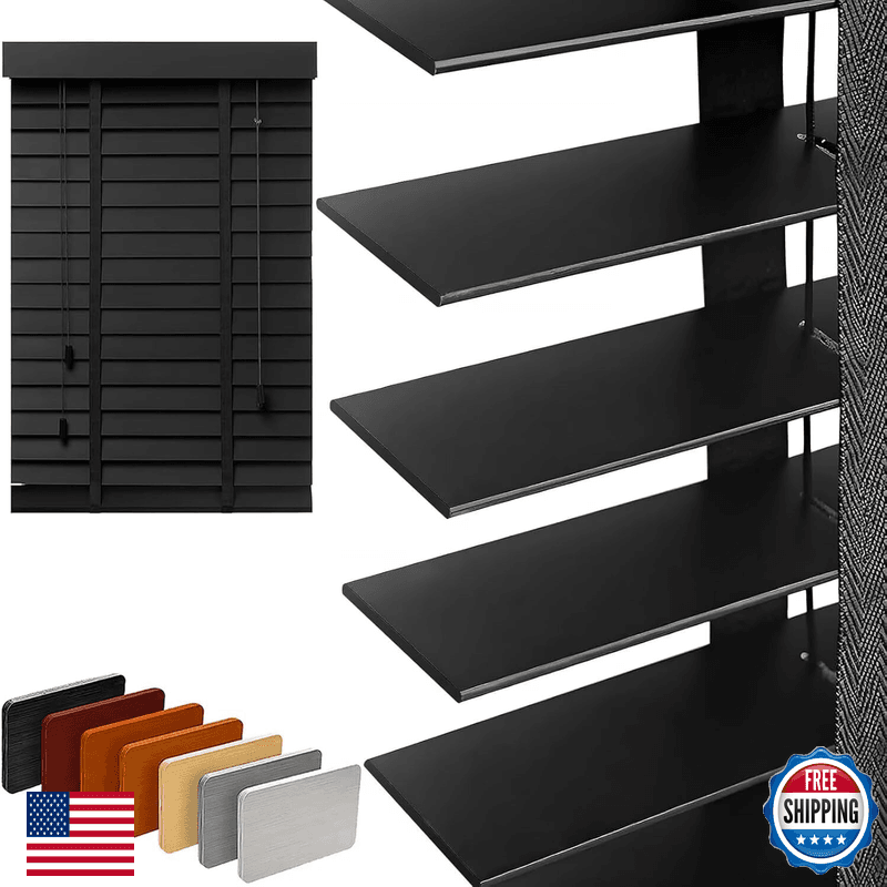 Yuuniqex 2 Slats Wood Blinds For Indoor Windows Wooden Blackout Blinds - Image 1