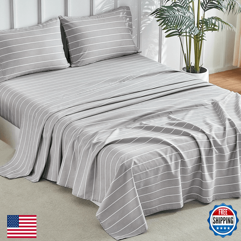 Tokokimo Gray Stripe Sheets Set King Size 15 Inches Deep Pocket Fitted Sheet - Image 1