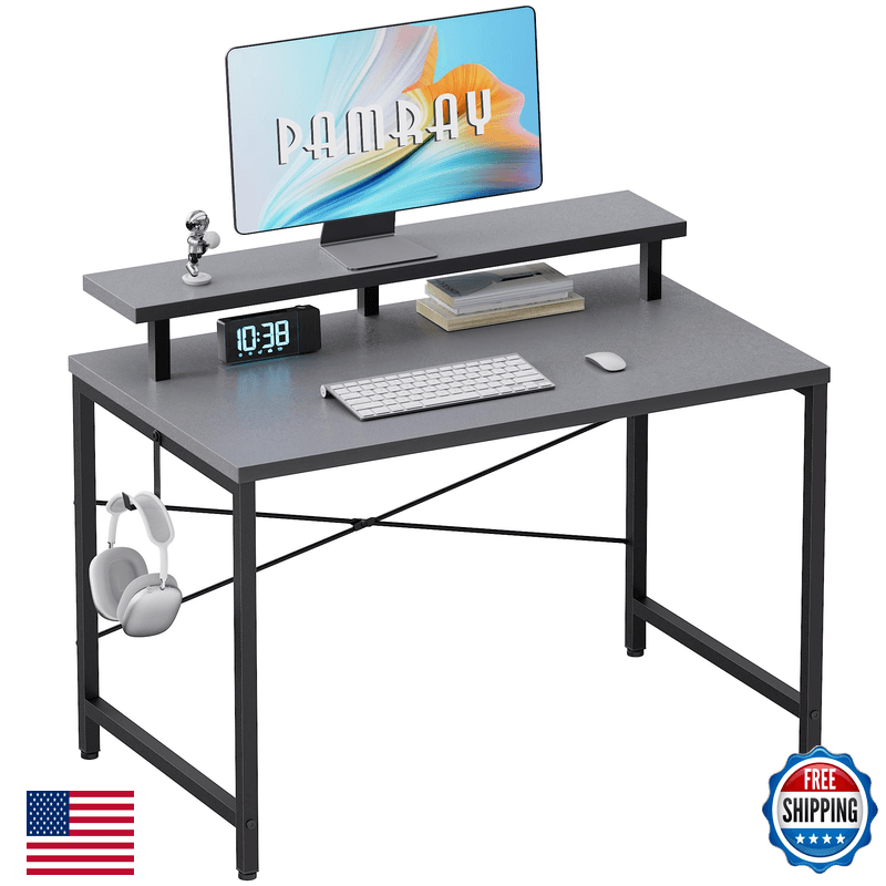 Pamray 32 Inch Small Computer Desk Monitor Stand Simple Office Desk Headphone - Image 1