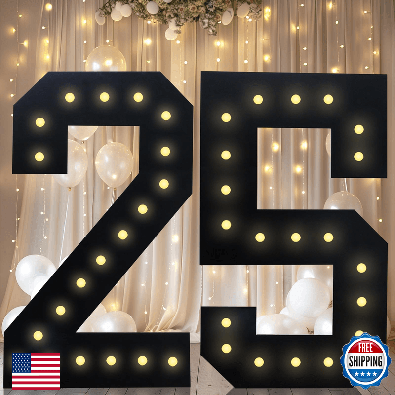 Loboom 4Ft Marquee Light Up Numbers Black Giant Marquee Number Big Mosaic - Image 1