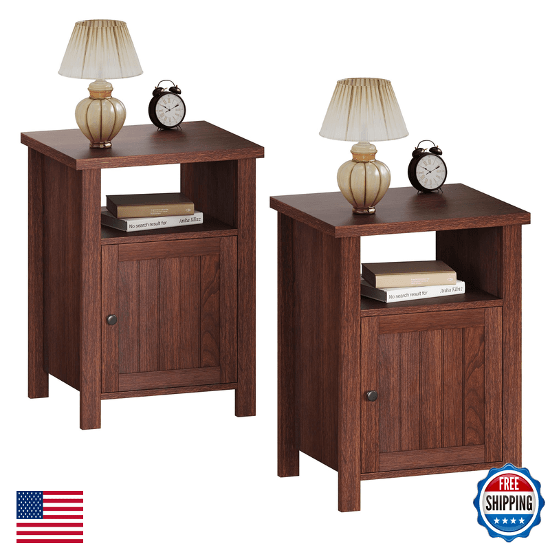 Choochoo Farmhouse Nightstands Set Of 2 Rustic Vintage End Side Table Storage - Image 1
