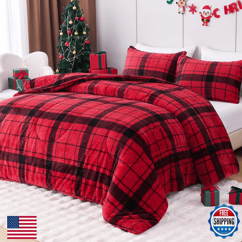 Yiyea Christmas Fluffy Queen Size Comforter Set Luxury Faux Fur Comforter Ultra - Image 1