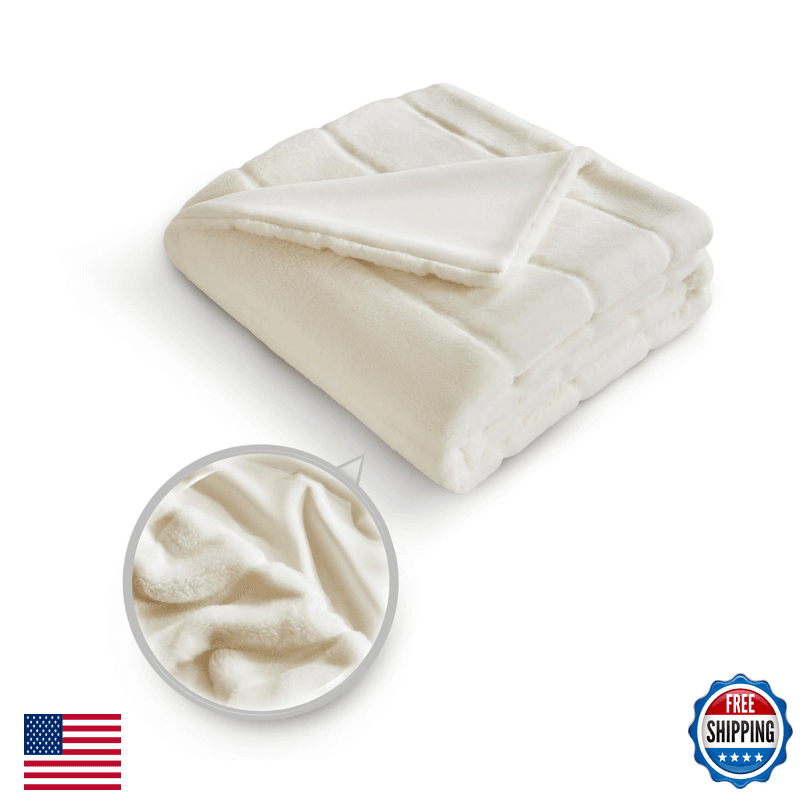 Sophia & William Sophia William Cream White Faux Rabbit Fur Throw Blanket Micro - Image 1