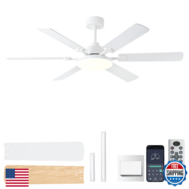 Nkpu 56 Inch Ceiling Fans Lights Modern White Ceiling Fan Light And Remote - Image 1