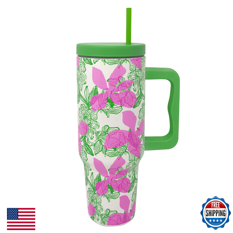Lilly Pulitzer 40 Oz Insulated Tumbler Lid Straw Handle Stainless Steel Travel - Image 1