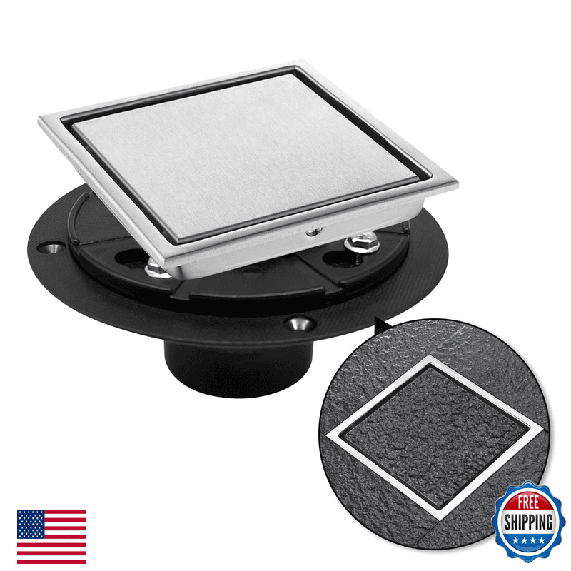 Kootti 4 Inch Square Shower Drain Flange Removeable Grate Sus 304 Stainless - Image 1