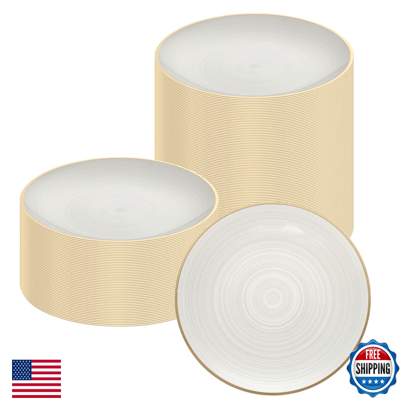 Restaurantware Plastic Plates 100 Pcs 7.25 Gold Rimmed Disposable Plates - Image 1
