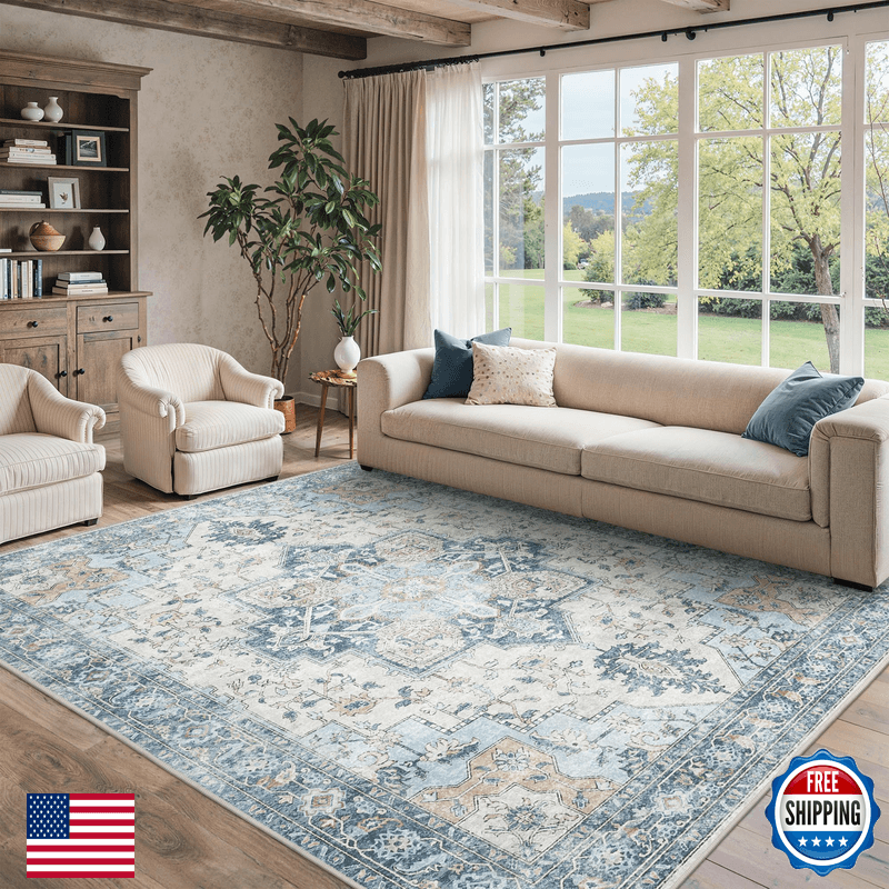 Besblee 8X10 Area Rugs For Living Room Machine Washable Non Slip Vintage Rugs - Image 1