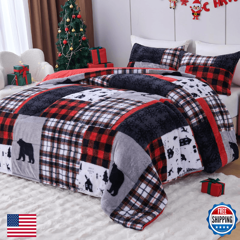 Yiyea Christmasfaux Fur Queen Size Comforter Set Luxury Ultra Soft Fluffy - Image 1