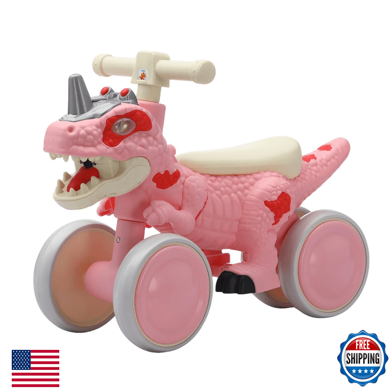 Vizzty Dinosaur Balance Bike For 1-3 Year Olds Toddler 4-Wheel No-Pedal Walker - Image 1