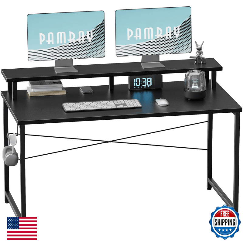 Pamray 47 Inch Small Computer Desk Monitor Stand Simple Office Desk Headphone - Image 1