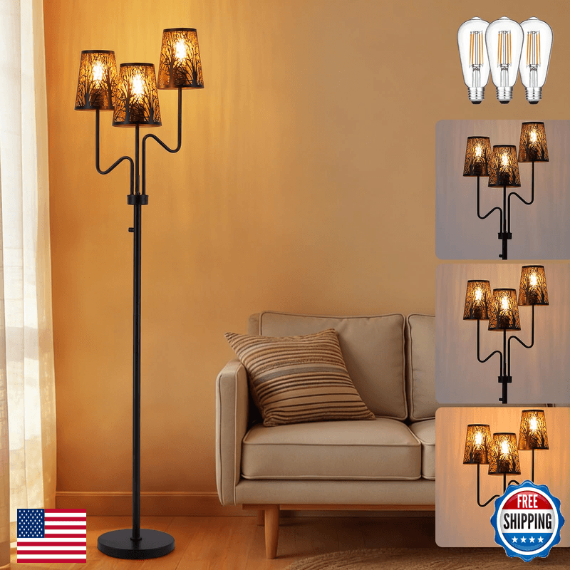 9Mmml 3-Light Black Dimmable Floor Lamp For Living Room Bedroom 68 Tall - Image 1