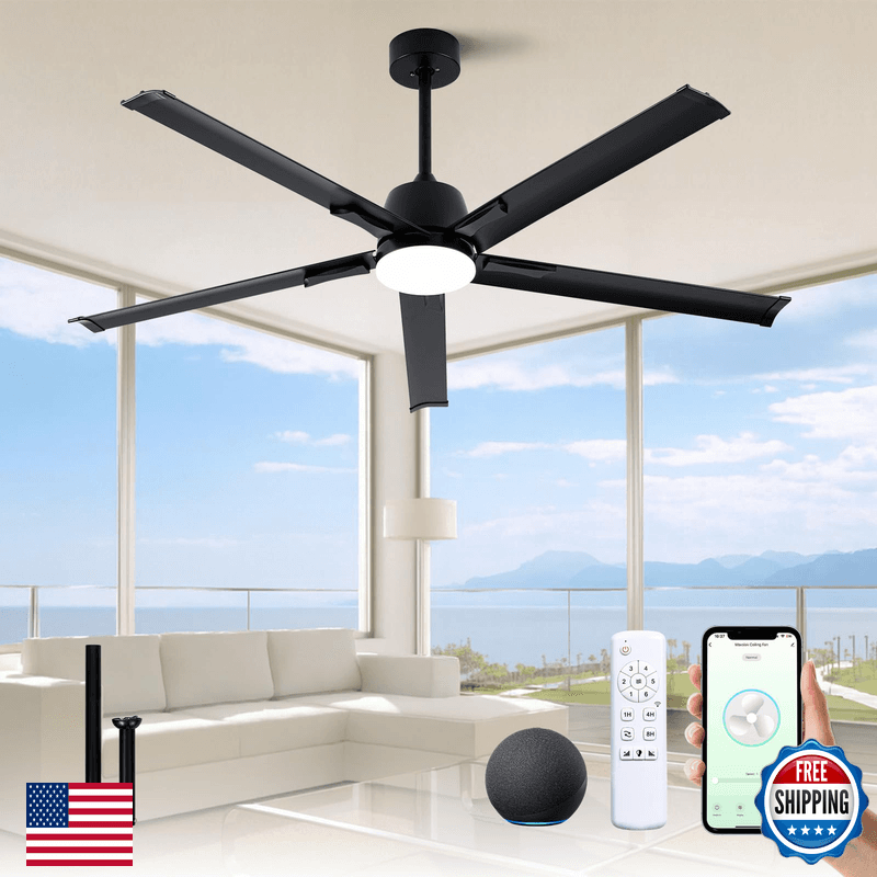 Ecoitel 62 Inch Black Aluminum Ceiling Fan Lightsmart Ceiling Fan Alexa And - Image 1
