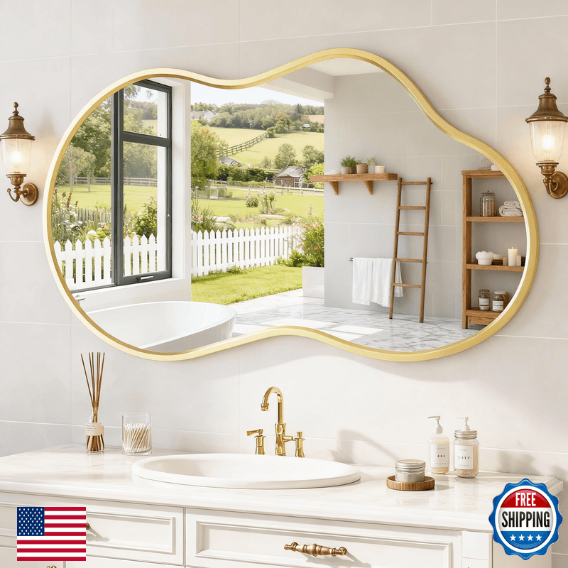 Dimelax 40X 24 Gold Irregular Wall Mirror Wavy Asymmetrical Mirrors Large - Image 1