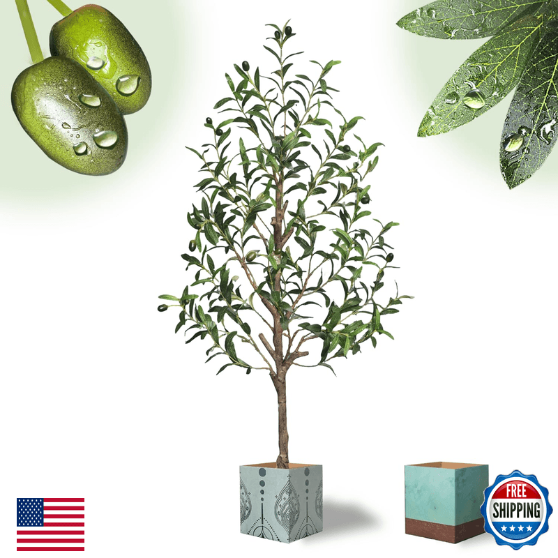 Liguanow Artificial Olive Tree Water Droplets 4Ft Potted Realistic Fake Plant - Image 1