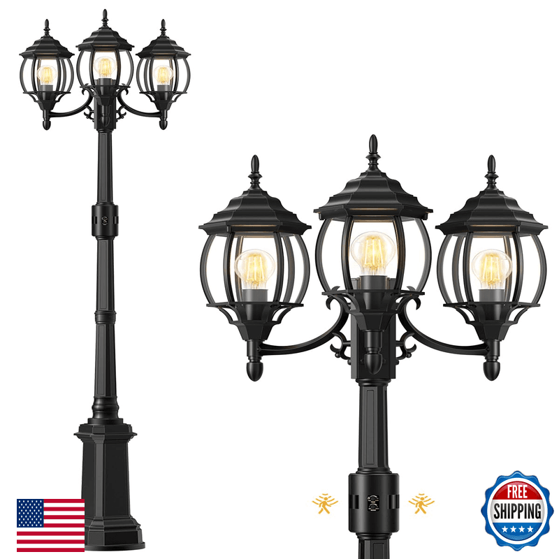 Redluck Motion Sensor Outdoor Post Lights 3-Head Dusk To Dawn Outdoor Lamp Post - Image 1