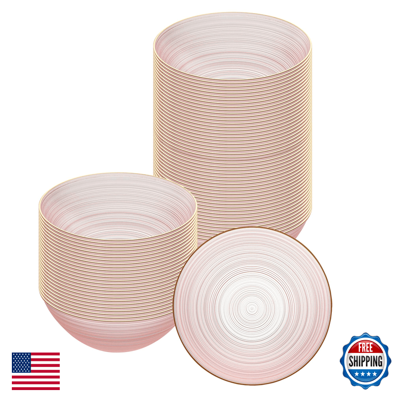Restaurantware Plastic Bowls 100 Pcs 16 Oz Gold Rimmed Disposable Soup Bowls - Image 1