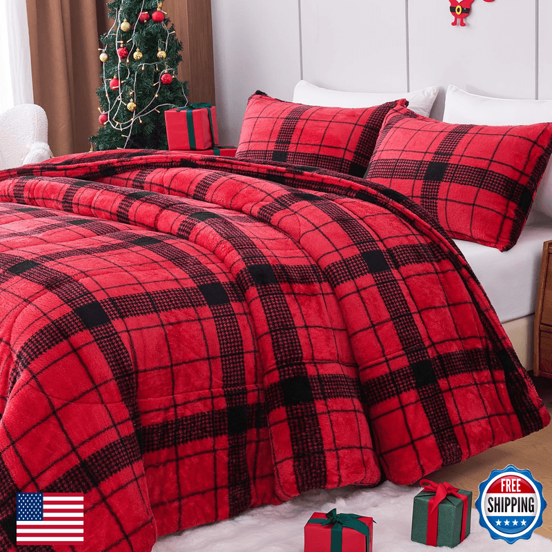 Yiyea Christmas Fluffy King Size Comforter Set Luxury Faux Fur Comforter Ultra - Image 1