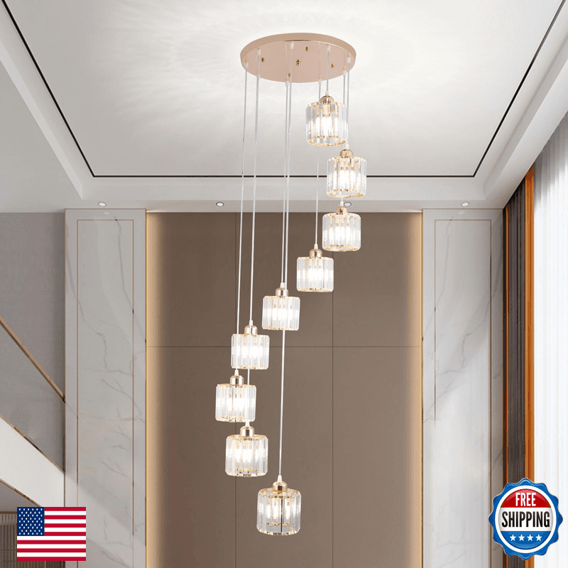 Cainjiazh High Ceilings Long Chandeliers Modern Crystal Pendant Light Raindrop - Image 1