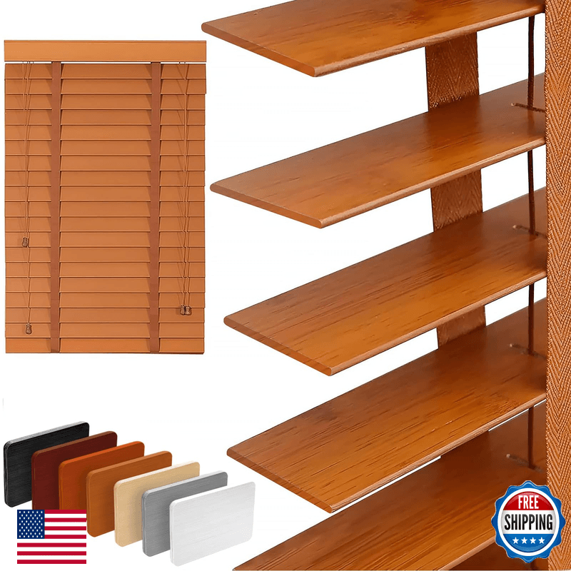 Yuuniqex 2 Slats Wood Blinds For Indoor Windows Wooden Blackout Blinds - Image 1